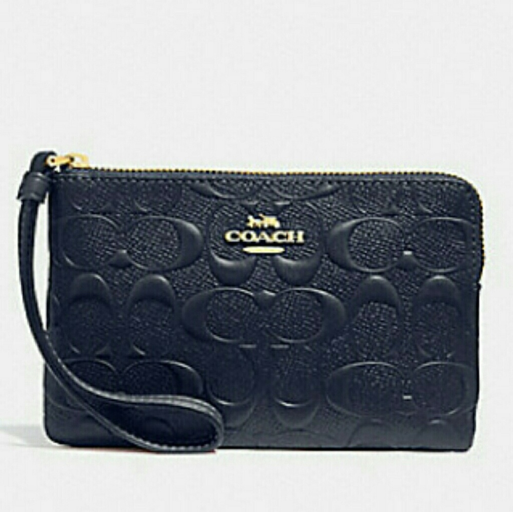 Coach NWT Corner Zip Signature LTHR